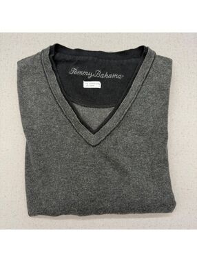 Tommy Bahama Mens Gray V-Neck Double Layer Pullover Knit Sweater Size XL